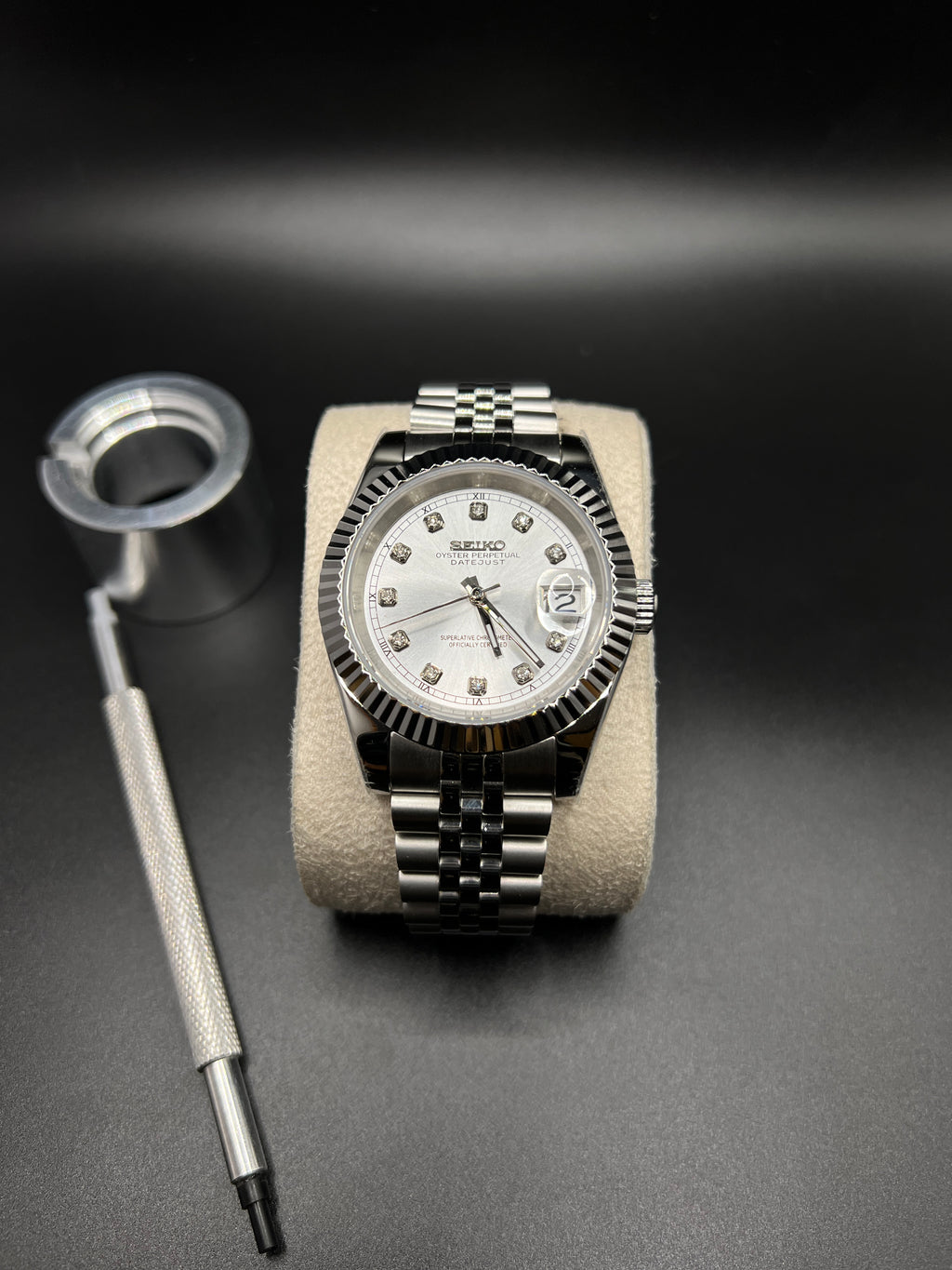 Datejust Jubilee Römisch Weiß/Diamanten - Seiko Mod