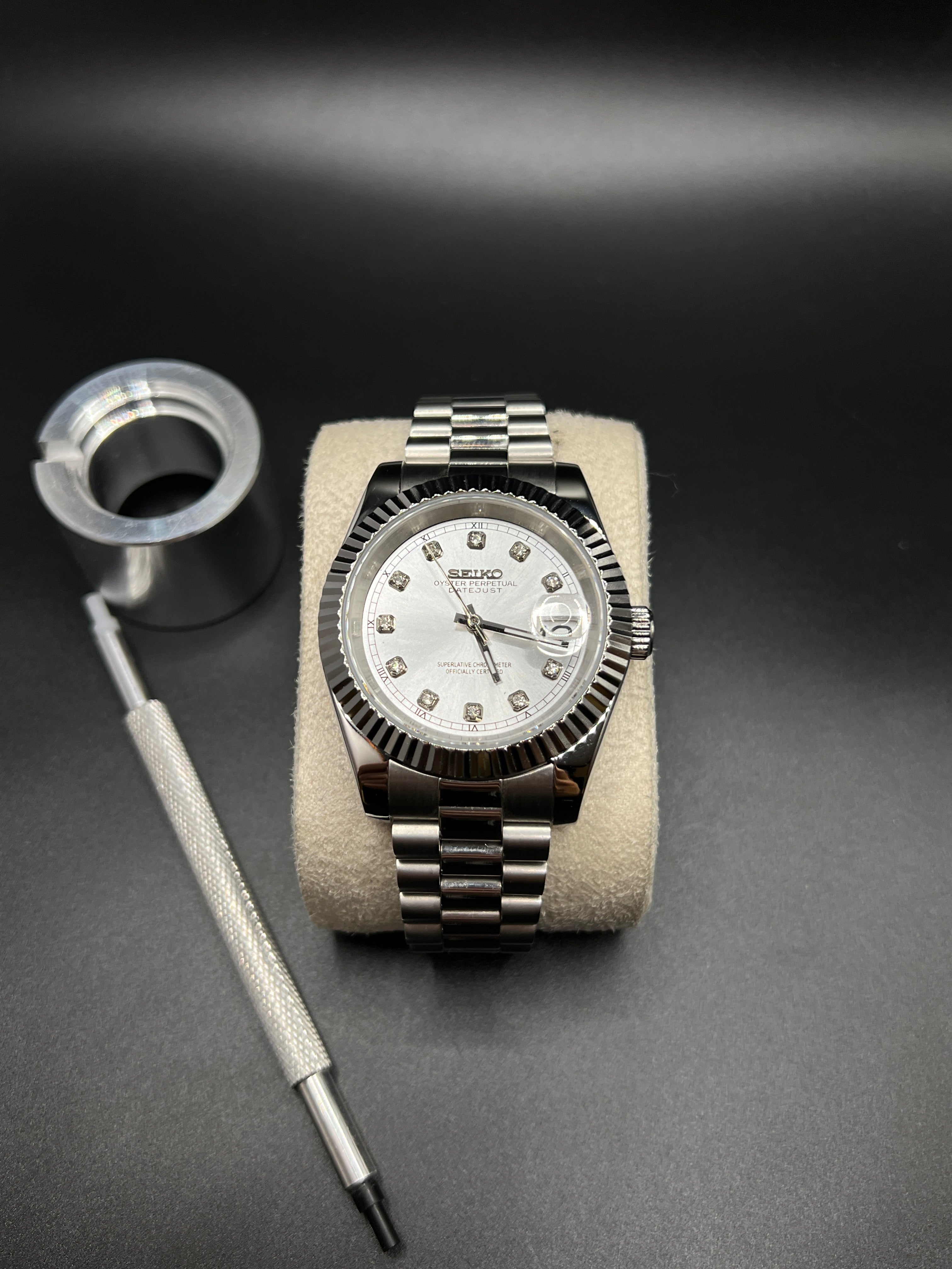 Datejust Presidental Römisch Weiß/Diamanten - Seiko Mod
